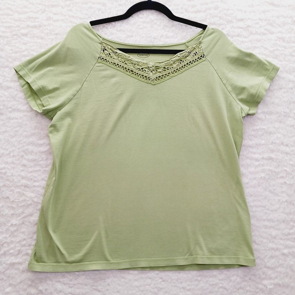 T-Shirt Women Chartreuse Romantic Bloomcore Soft Girl Minimalist Lace Neck Sz XL